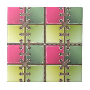 Carreau lacets de chaussures art de mode rose et vert