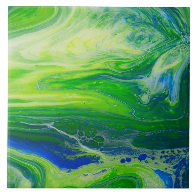 Carreau L'acrylique de paysage marin de vert bleu versent (Devant)