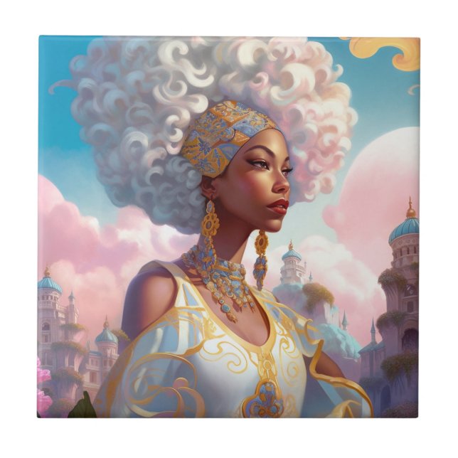 Carreau Lady In Surreal World Art Africain Américain (Devant)