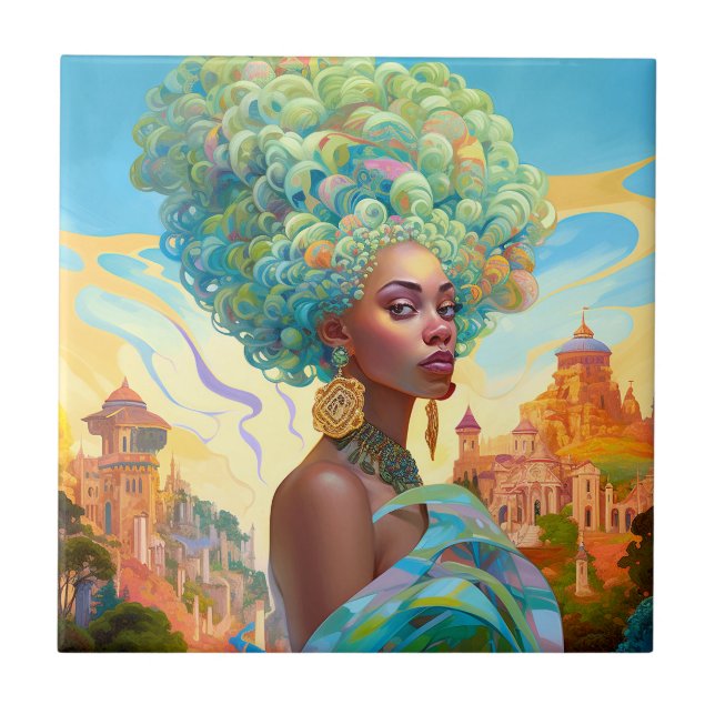 Carreau Lady In Surreal World Art Africain Américain (Devant)