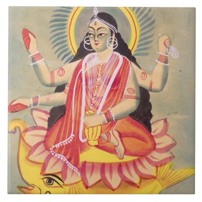 Carreau Laksmi se reposant sur un trône de lotus part, (Devant)