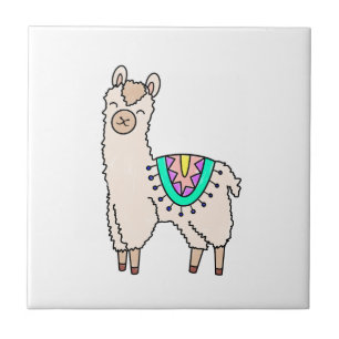 Carreau lama alpaga de dessin animé souriant et heureux