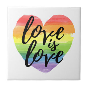 Carreau L'amour est l'amour  Coeur d'aquarelle arc-en-ciel