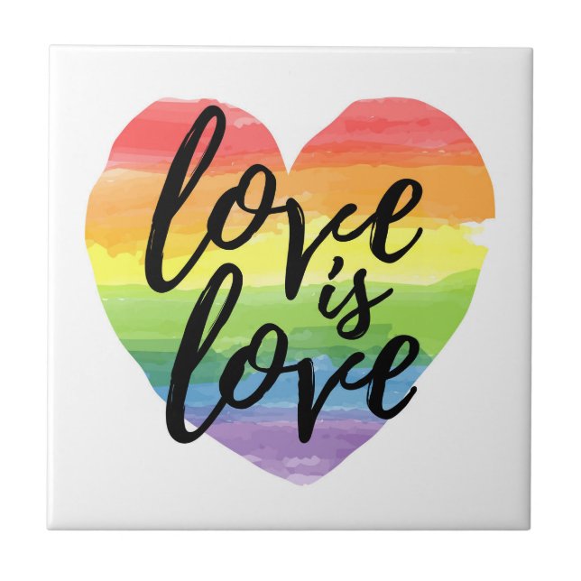 Carreau L'amour est l'amour| Coeur d'aquarelle arc-en-ciel (Devant)