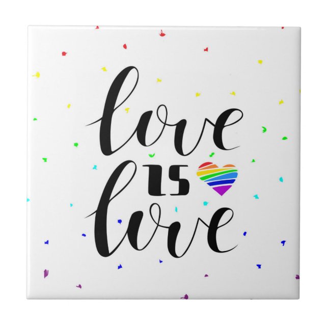 Carreau L'amour est l'amour| Coeurs arc-en-ciel (Devant)
