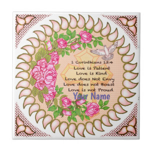 Carreau L'amour est patient Croix chrétienne tuile