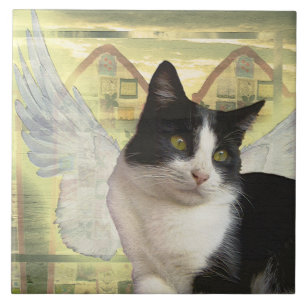 Carreau l'ange noir et blanc de chat s'envole l'art