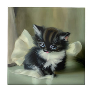 Carreau Langue vintage de Kitten noir et blanc