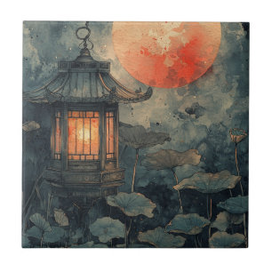 Carreau Lanterne Lotus Clair de Lune Aquarelle