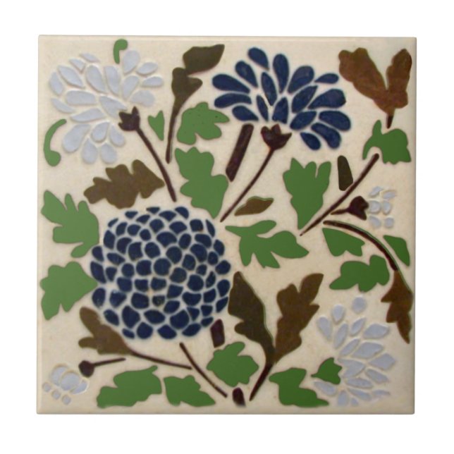 Carreau L'antiquité de Wedgwood Blue Floral Slip Stenciled (Devant)