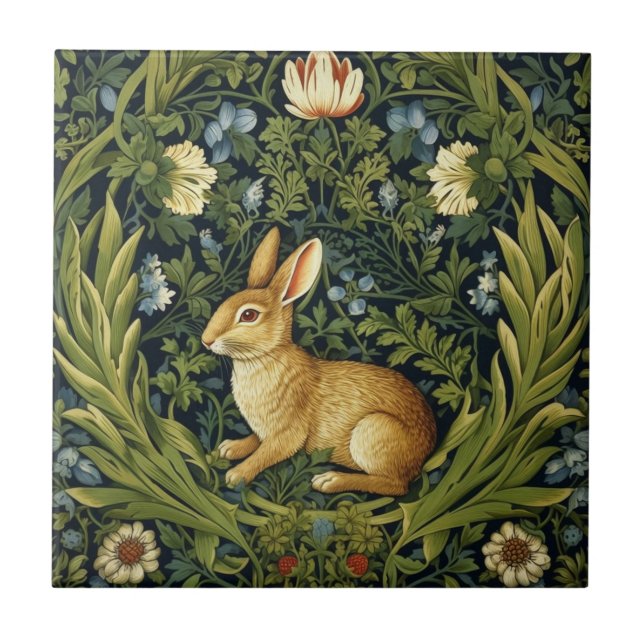 Carreau Lapin Art nouveau dans le jardin (Devant)