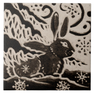Carreau Lapin Batik Stoneware Bois Animal Tan Brown