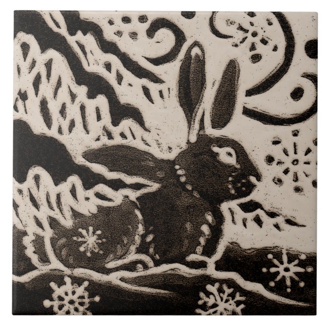Carreau Lapin Batik Stoneware Bois Animal Tan Brown (Devant)