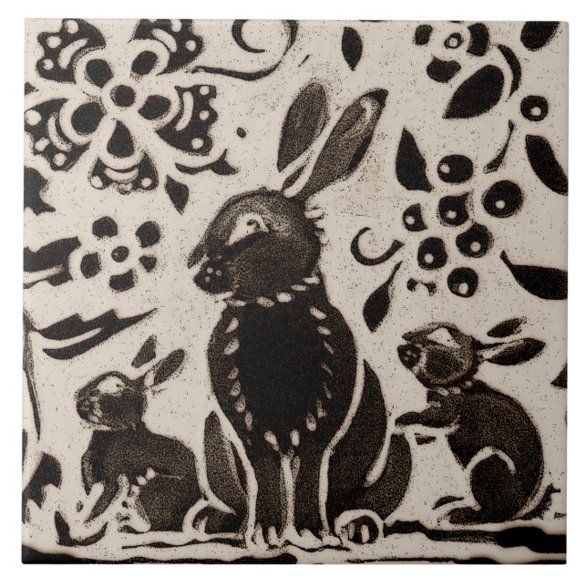 Carreau Lapin Batik Stoneware Bois Animal Tan Brown (Devant)