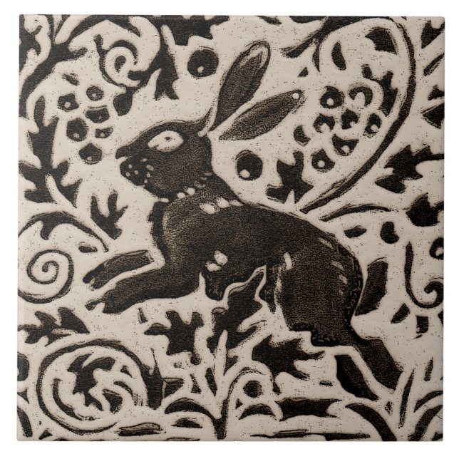 Carreau Lapin Batik Stoneware Bois Animal Tan Grey (Devant)