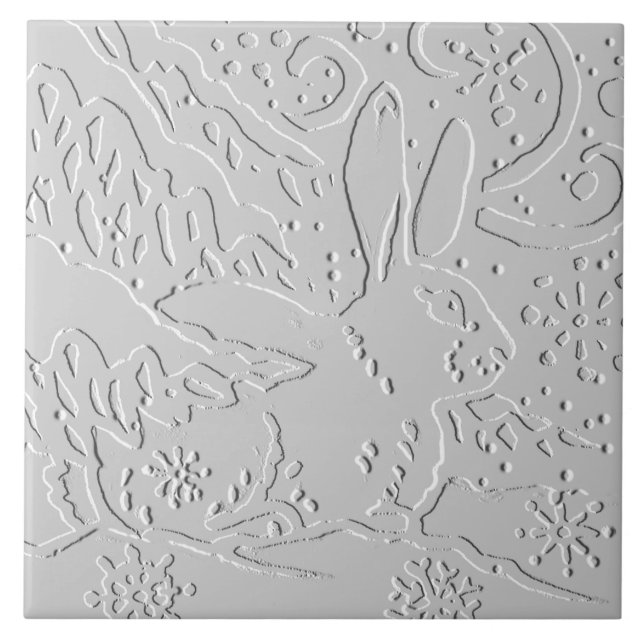 Carreau Lapin Blanc Gris Embossé Bois Neige hiver (Devant)