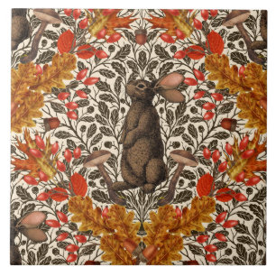 Carreau Lapin d'automne sur blanc