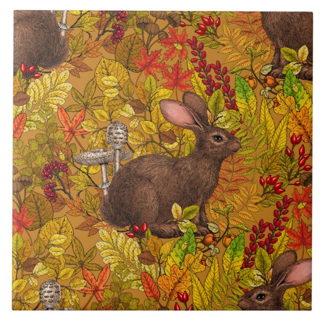Carreau Lapin d'automne sur ocre (Devant)