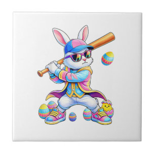 Carreau Lapin de baseball tie dye drôle Pâques lapin homme