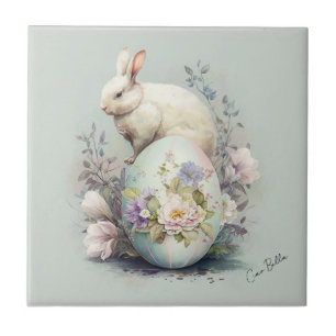 Carreau Lapin de Pâques au milieu des fleurs