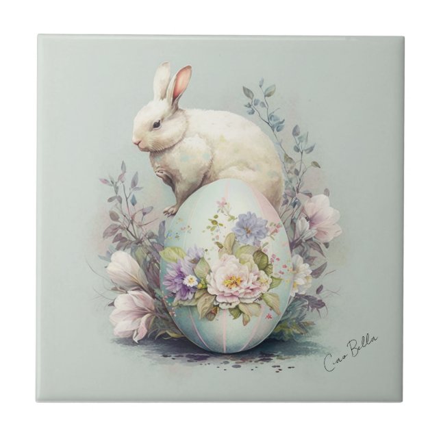Carreau Lapin de Pâques au milieu des fleurs (Devant)