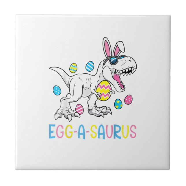 Carreau Lapin de Pâques Dinosaure Œuf A Saurus TRex Enfant (Devant)
