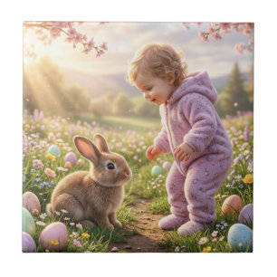 Carreau Lapin de Pâques mignon et enfant