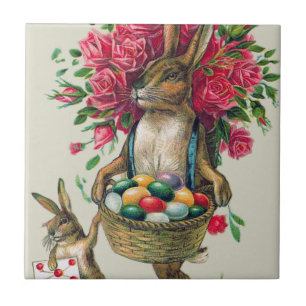 Carreau Lapin de Pâques Papa Enfant Rose Panier Œuf