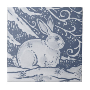Carreau Lapin d'hiver Lièvre Neige Denim Bleu Dedham Delft