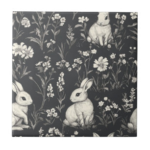 Carreau Lapin Élégant Toile Floral Motif Vintage