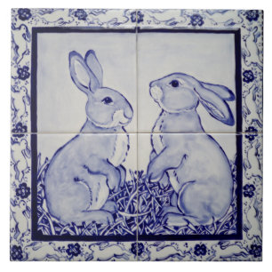 Carreau Lapin Lapin Bleu et Blanc Dedham Delft Whimsical