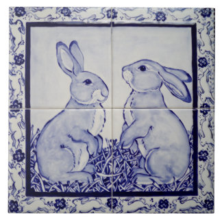Carreau Lapin Lapin Bleu et Blanc Dedham Delft Whimsical
