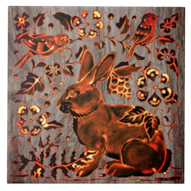 Carreau Lapin lapin de cuivre classique Oiseaux floraux su (Devant)