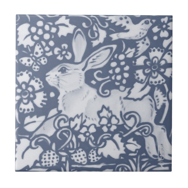 Carreau Lapin Lièvre Denim Bleu Botanique Dedham Delft (Devant)