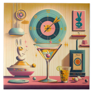 Carreau Lapin Martini Rétro Futuriste du Milieu du Siècle 