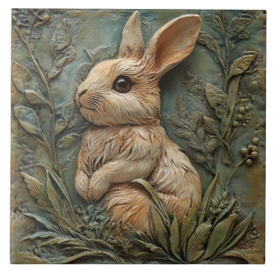 Carreau Lapin mignon lapin et fleurs Faux relief