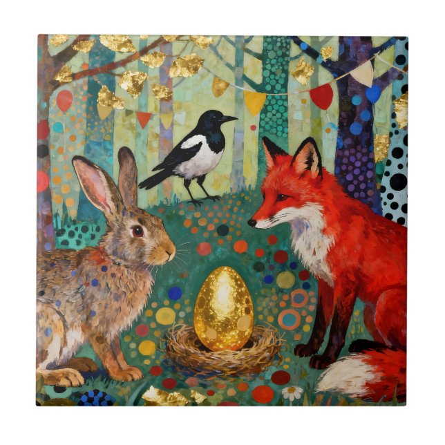 Carreau Lapin, Pie, Renard et «L'œuf de l'oie dorée» (Devant)