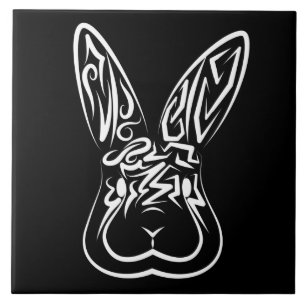 Carreau Lapin tribal noir et blanc