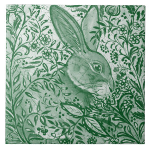 Carreau Lapin Vert Émeraude Lapin Intricte Feuil Floral