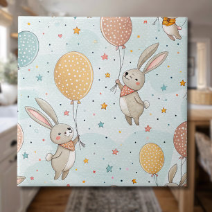 Carreau Lapins mignons tenant des ballons en forme d'œufs