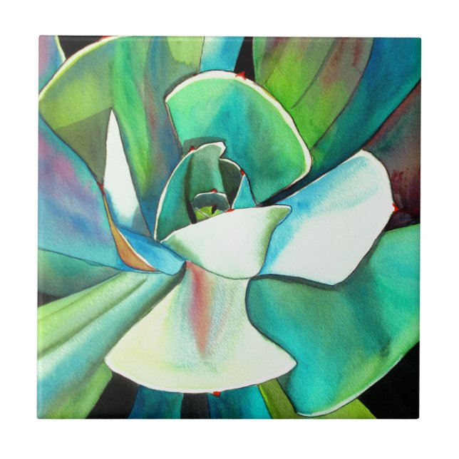 Carreau L'aquarelle du désert bleu et vert Succulent (Devant)