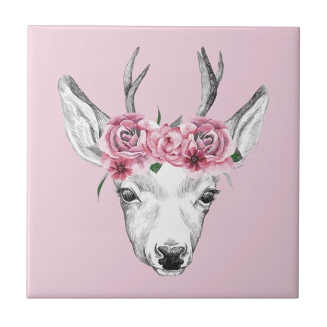 Carreau L'aquarelle fleurit des cerfs communs (Devant)