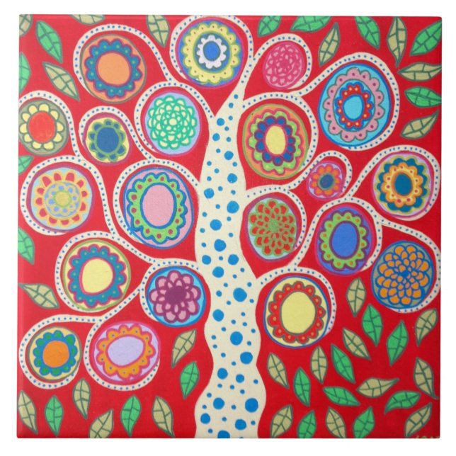 Carreau L'arbre d'art populaire de la vie mexicain couvre (Devant)