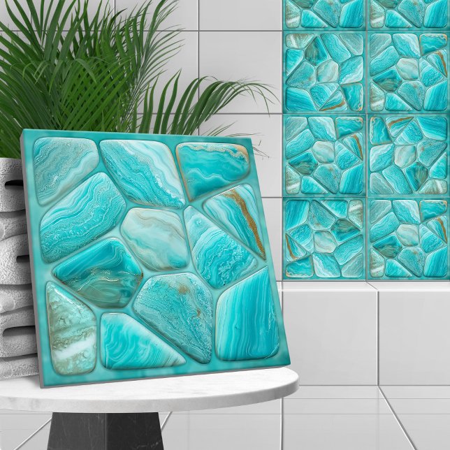 Carreau L'art cellulaire Abstrait turquoise (Créateur téléchargé)