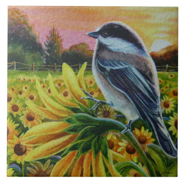 Carreau L'art de l'aquarelle de la ferme de tournesols d'o (Devant)