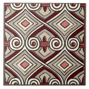 Carreau L'art déco fait Perse (Tan, corail, gris et rouge