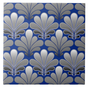 Carreau L'art déco Shell bleu modèlent, d'argents et de