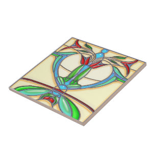 Carreau L'art déco soustraient le verre souillé de tulipes