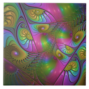 Carreau L'art fractal abstrait trippy lumineux coloré