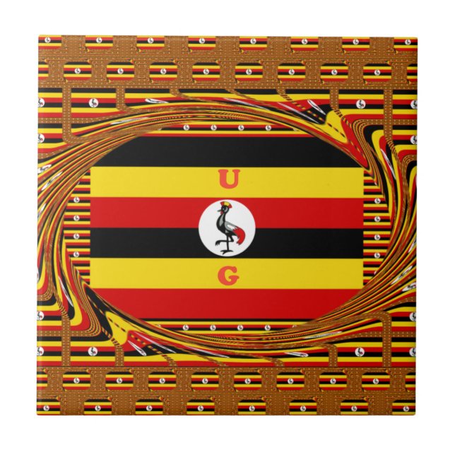 Carreau L'Art Vibrant Ouganda Inspiré Du Drapeau (Devant)